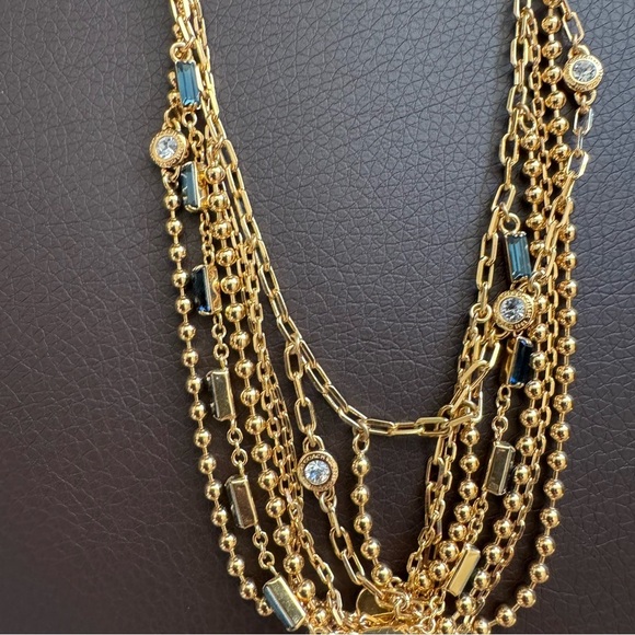 New Coach Elegant Gold Multi-Layer Chain Necklace with Gem Accents - Picture 3 of 7